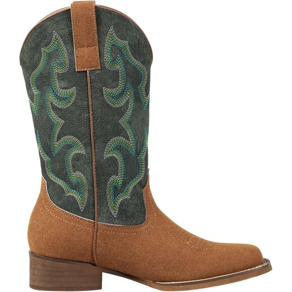 SheSole Woman Green Square Toe TwoTone Cowboy Boots Cowgirl Riding Western - Picture 6 of 6
